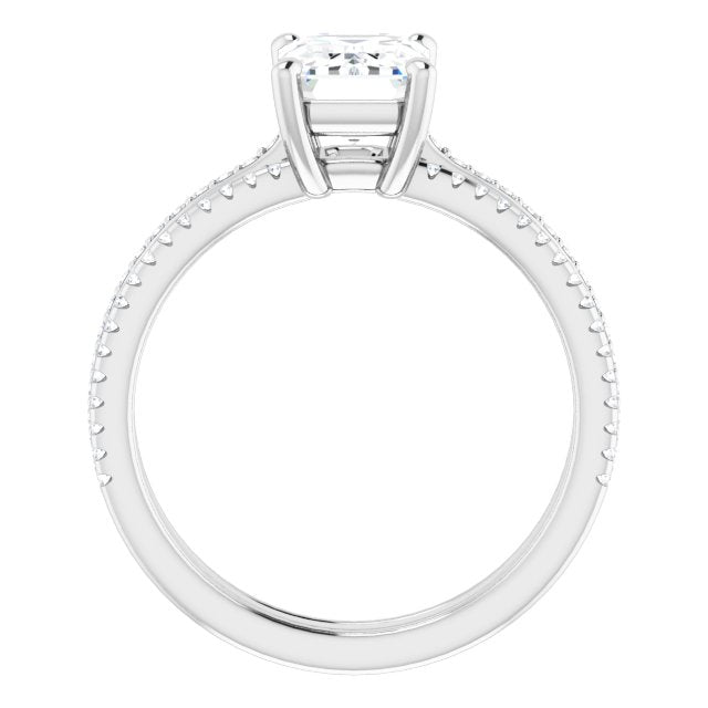 Cubic Zirconia Engagement Ring- The Isidora (Customizable Emerald Cut Center with Wide Pavé Accented Band)