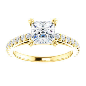 Cubic Zirconia Engagement Ring- The Marianne (Customizable Cathedral-set Princess Cut Style with Thin Pavé Band)