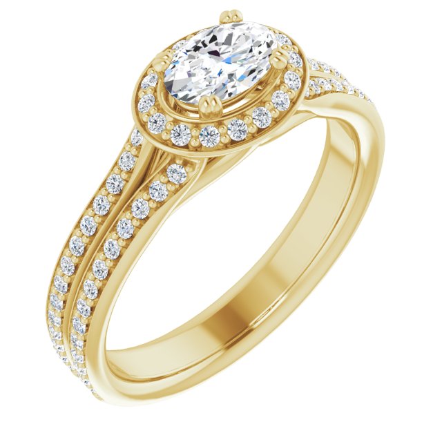 10K Yellow Gold Customizable Cathedral-set Oval Cut Style with Split-Pav? Band