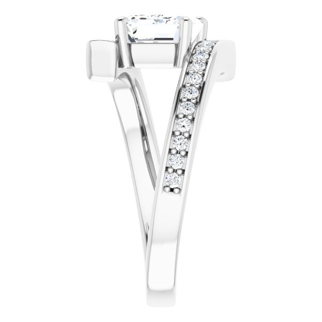 Cubic Zirconia Engagement Ring- The Nayeli (Customizable Faux-Bar-set Emerald Cut Design with Accented Bypass Band)