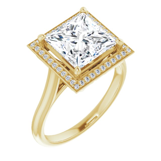 10K Yellow Gold Customizable Cathedral-Raised Princess/Square Cut Halo Style