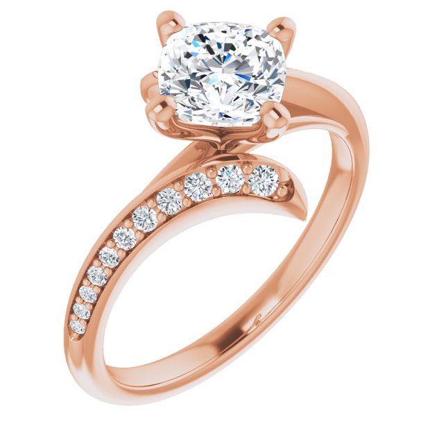 10K Rose Gold Customizable Cushion Cut Style with Artisan Bypass and Shared Prong Band