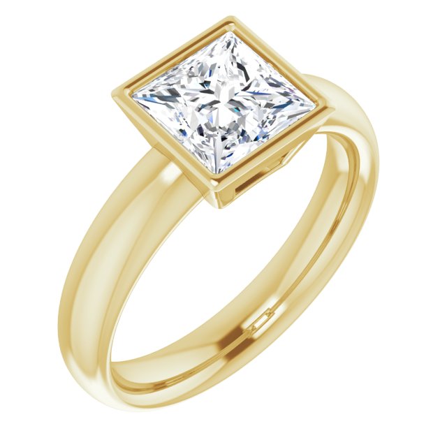 10K Yellow Gold Customizable Bezel-set Princess/Square Cut Solitaire with Wide Band