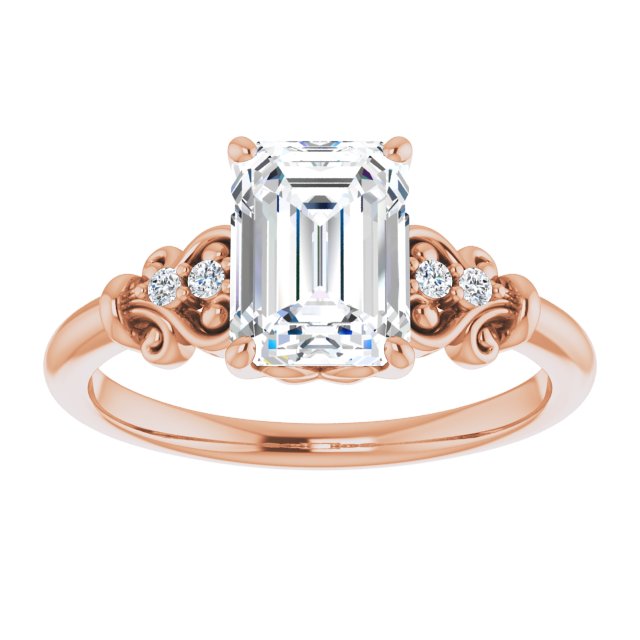 Cubic Zirconia Engagement Ring- The Amice (Customizable Vintage 5-stone Design with Radiant Cut Center and Artistic Band Décor)