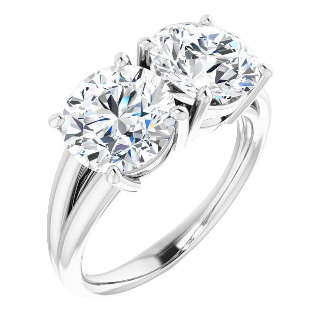 Cubic Zirconia Engagement Ring- The Janice (Customizable Two-Stone Round Cut with Split Band)