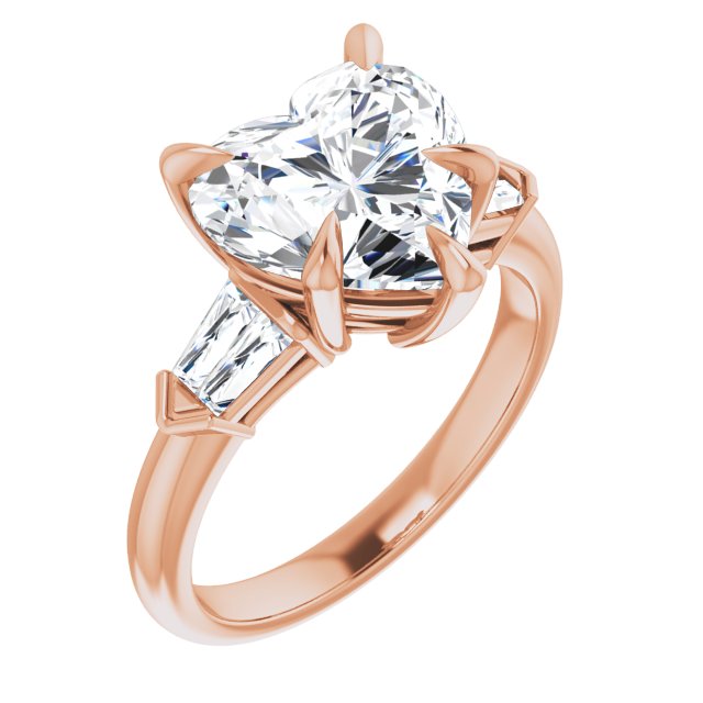 10K Rose Gold Customizable 5-stone Design with Heart Cut Center and Quad Baguettes