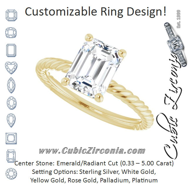 Cubic Zirconia Engagement Ring- The Donna Lea (Customizable Radiant Cut Solitaire featuring Braided Rope Band)