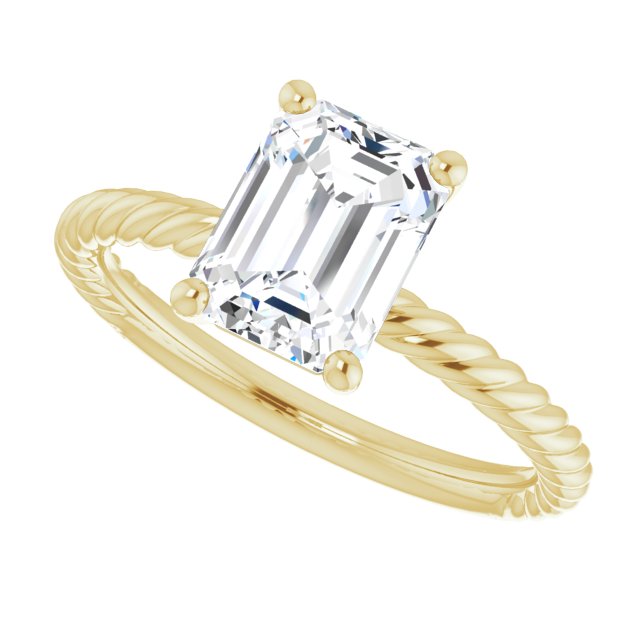 Cubic Zirconia Engagement Ring- The Donna Lea (Customizable Emerald Cut Solitaire featuring Braided Rope Band)