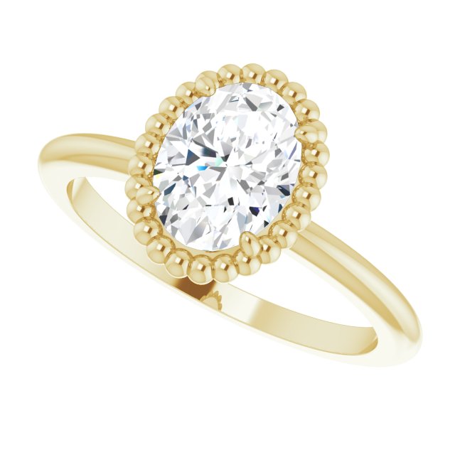 Cubic Zirconia Engagement Ring- The Jubilee (Customizable Oval Cut Solitaire with Beaded Metallic Milgrain)