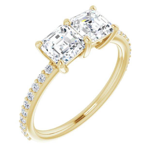 10K Yellow Gold Customizable Enhanced 2-stone Asscher Cut Design with Ultra-thin Accented Band