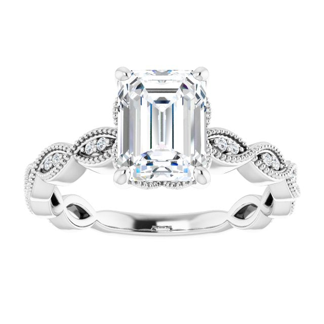 Cubic Zirconia Engagement Ring- The Shanice (Customizable Radiant Cut Artisan Design with Scalloped, Round-Accented Band and Milgrain Detail)