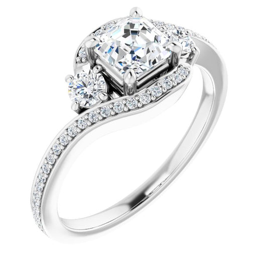 10K White Gold Customizable Asscher Cut Bypass Design with Semi-Halo and Accented Band