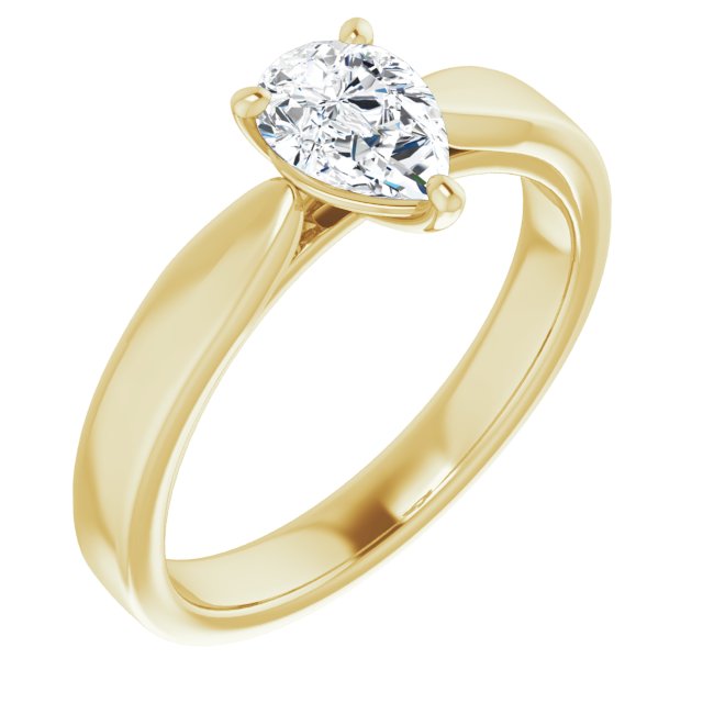 10K Yellow Gold Customizable Pear Cut Cathedral Solitaire with Wide Tapered Band