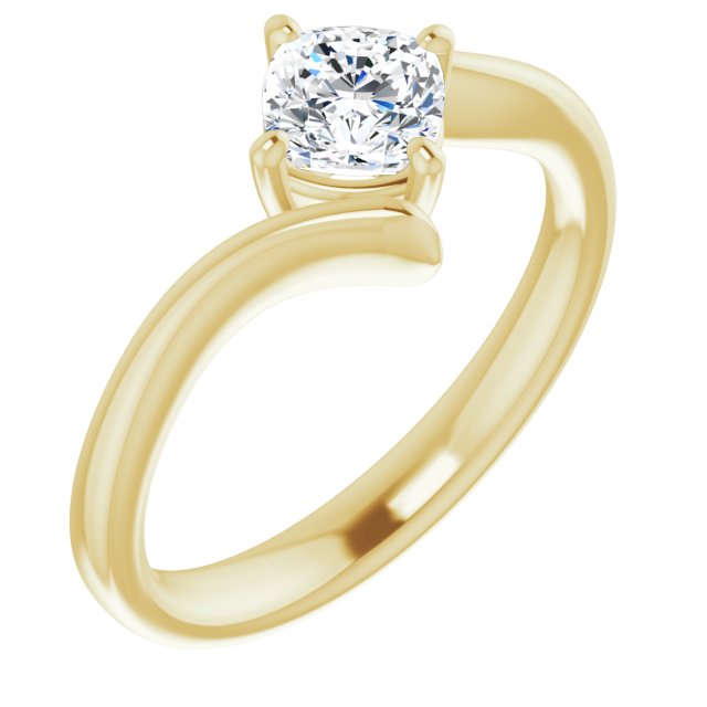 10K Yellow Gold Customizable Cushion Cut Solitaire with Thin, Bypass-style Band