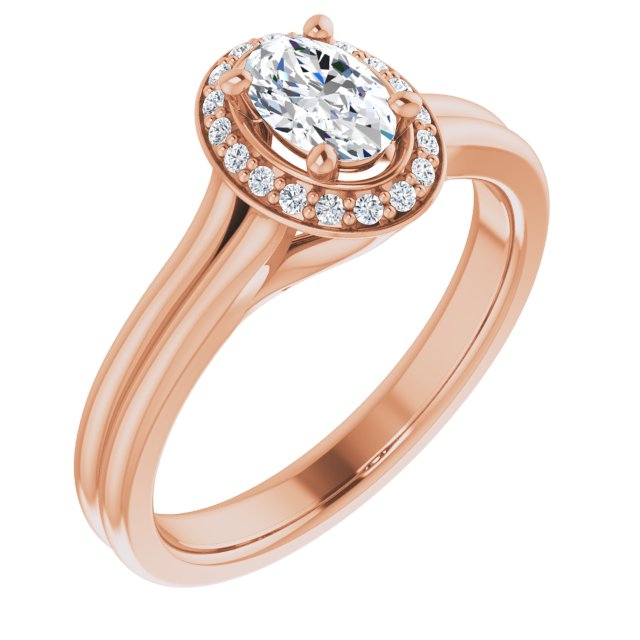 10K Rose Gold Customizable Cathedral-set Oval Cut Design with Split-band & Halo Accents