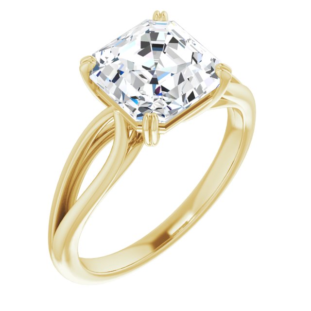 10K Yellow Gold Customizable Asscher Cut Solitaire with Wide-Split Band