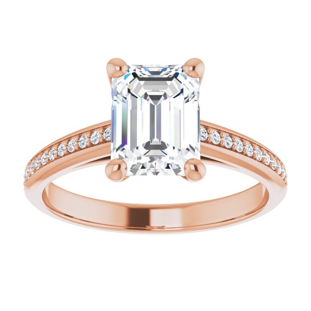 Cubic Zirconia Engagement Ring- The Ahimsa (Customizable Cathedral-set Emerald Cut Style with Shared Prong Band)