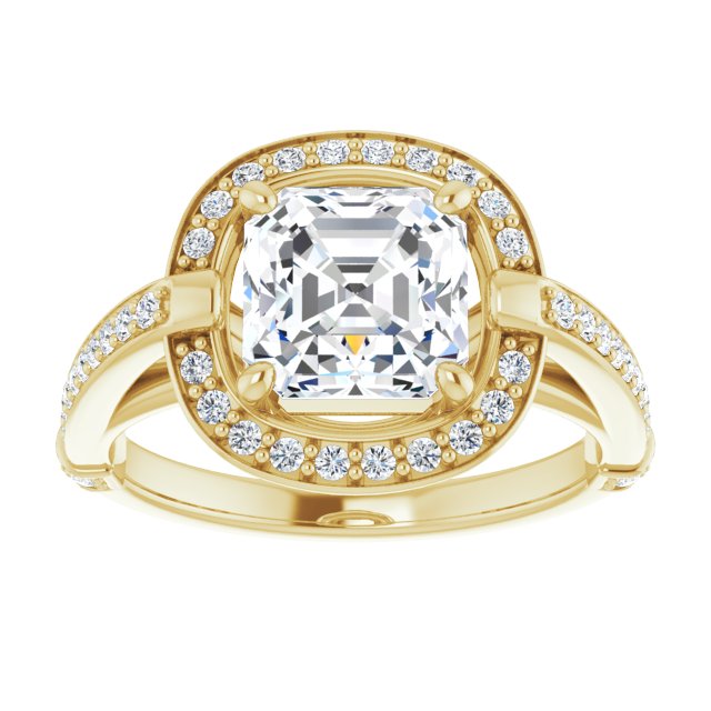 Cubic Zirconia Engagement Ring- The Ebba (Customizable High-Cathedral Asscher Cut Design with Halo and Shared Prong Band)