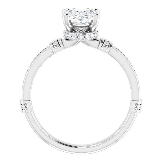 Cubic Zirconia Engagement Ring- The Ambrosia (Customizable Oval Cut Style featuring Under-Halo, Shared Prong and Quad Horizontal Band Accents)