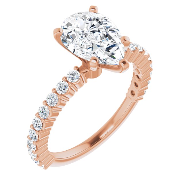 Cubic Zirconia Engagement Ring- The Thea (Customizable 5-prong Pear Cut Design with Thin, Stackable Pavé Band)