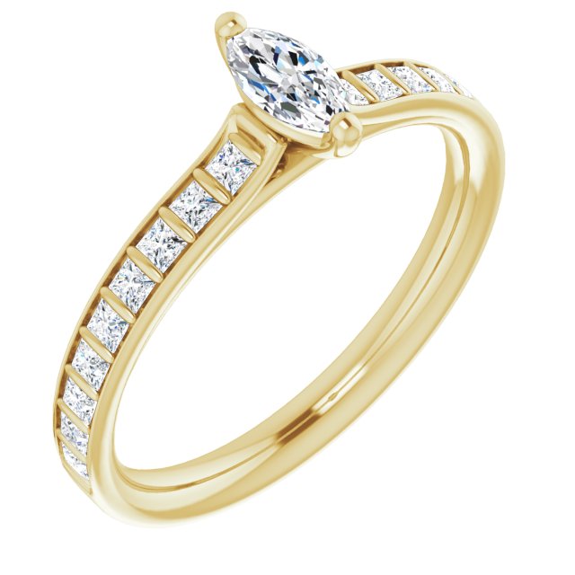 10K Yellow Gold Customizable Marquise Cut Style with Princess Channel Bar Setting