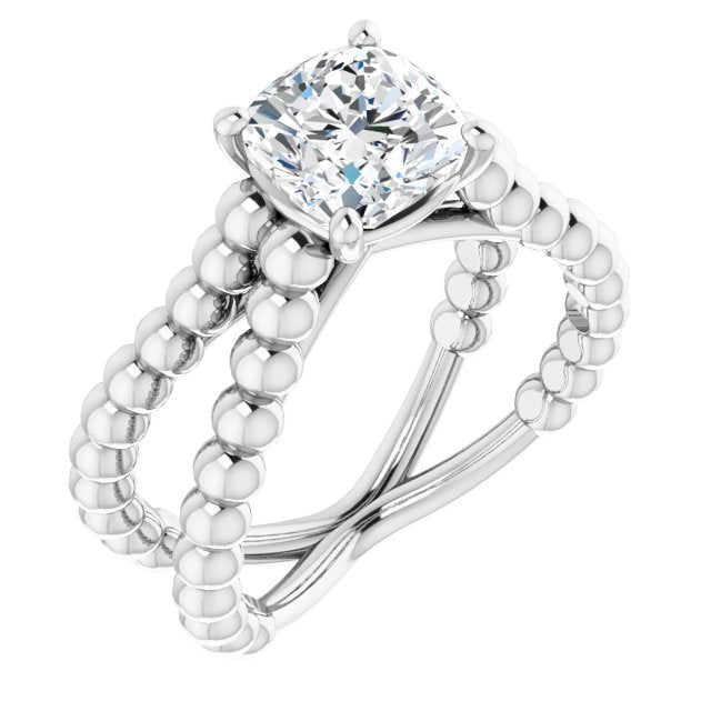 Cubic Zirconia Engagement Ring- The Isabella Noa (Customizable Cushion Cut Solitaire with Wide Beaded Split-Band)