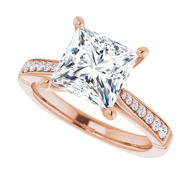 Cubic Zirconia Engagement Ring- The Ella Gabriela (Customizable Princess/Square Cut Design with Tapered Euro Shank and Graduated Band Accents)