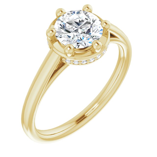 10K Yellow Gold Customizable Super-Cathedral Round Cut Design with Hidden-stone Under-halo Trellis