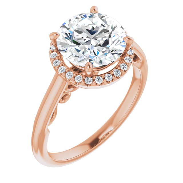 14K Rose Gold Customizable Cathedral-Halo Round Cut Style featuring Sculptural Trellis