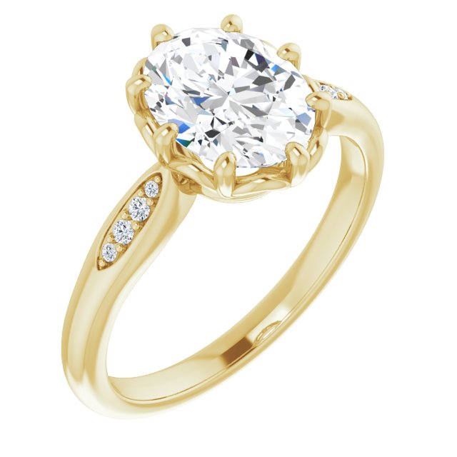 10K Yellow Gold Customizable 9-stone Oval Cut Design with 8-prong Decorative Basket & Round Cut Side Stones