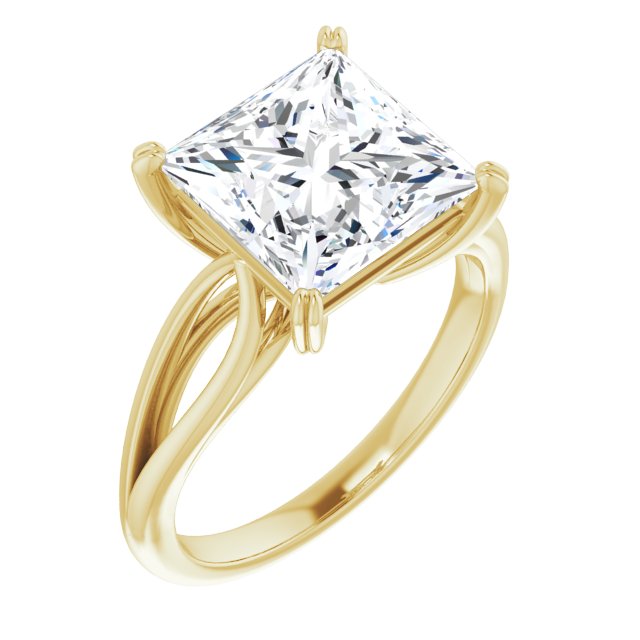 10K Yellow Gold Customizable Princess/Square Cut Solitaire with Wide-Split Band
