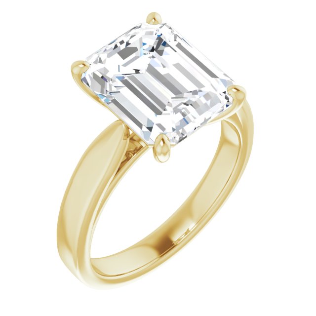 10K Yellow Gold Customizable Emerald/Radiant Cut Cathedral Solitaire with Wide Tapered Band