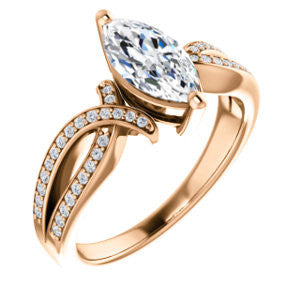 Cubic Zirconia Engagement Ring- The Tawny (Customizable Marquise Cut Bypass Pavé Split-Band with Twist)