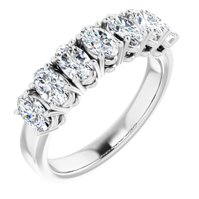 10K White Gold Customizable 7-stone Oval Cut Design with Large Round-Prong Side Stones