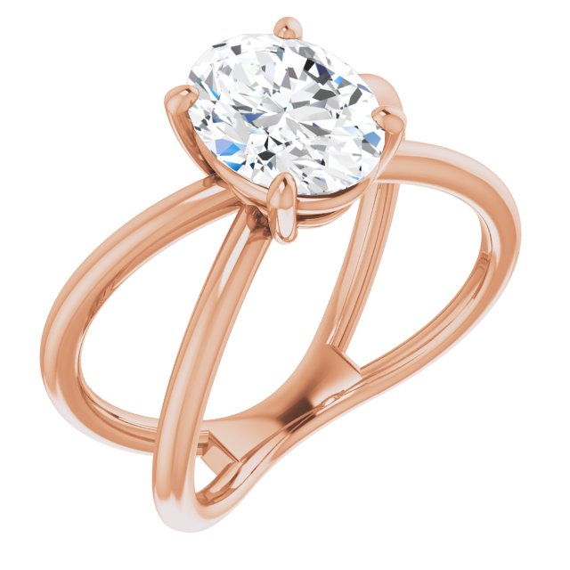10K Rose Gold Customizable Oval Cut Solitaire with Semi-Atomic Symbol Band