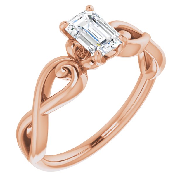 10K Rose Gold Customizable Emerald/Radiant Cut Solitaire Design with Tapered Infinity-symbol Split-band