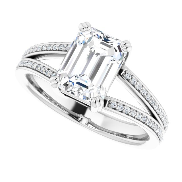Cubic Zirconia Engagement Ring- The Carlotta (Customizable Emerald Cut Center with 100-stone* "Waterfall" Pavé Split Band)