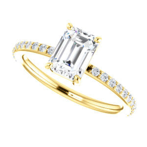 Cubic Zirconia Engagement Ring- The Delilah (Customizable Emerald Cut Petite Style with 3/4 Pavé  Band)