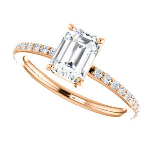 Cubic Zirconia Engagement Ring- The Delilah (Customizable Emerald Cut Petite Style with 3/4 Pavé  Band)