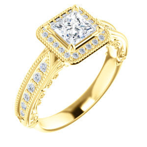 Cubic Zirconia Engagement Ring- The Zöe (Customizable Vintage Princess Cut Greek Goddess Design)