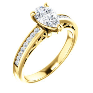 Cubic Zirconia Engagement Ring- The Jazmin Ella (Customizable Pear Cut with Three-sided Filigree and Channel Accents)