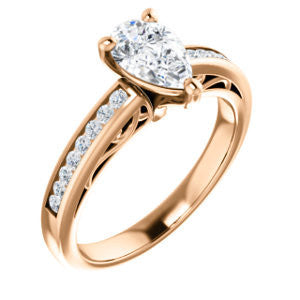 Cubic Zirconia Engagement Ring- The Jazmin Ella (Customizable Pear Cut with Three-sided Filigree and Channel Accents)