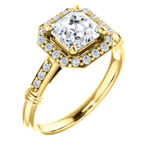 Cubic Zirconia Engagement Ring- The Thelma Ann (Customizable Cathedral-Halo Asscher Cut Design with Thin Accented Band)