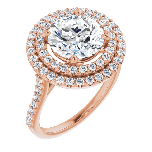 10K Rose Gold Customizable Double-Halo Round Cut Design with Accented Split Band