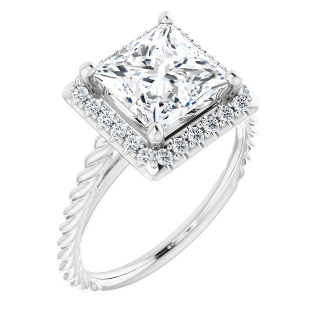 Cubic Zirconia Engagement Ring- The Shiori (Customizable Cathedral-set Princess/Square Cut Design with Halo and Twisty Rope Band)