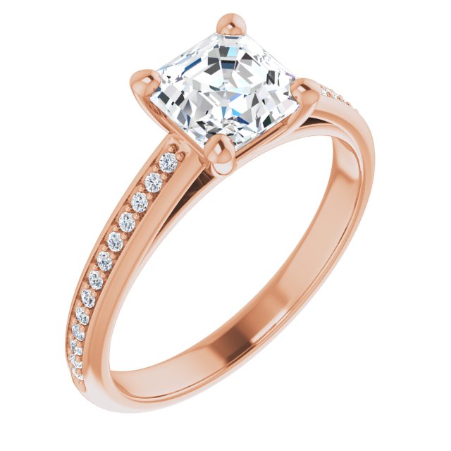 10K Rose Gold Customizable Cathedral-set Asscher Cut Style with Shared Prong Band