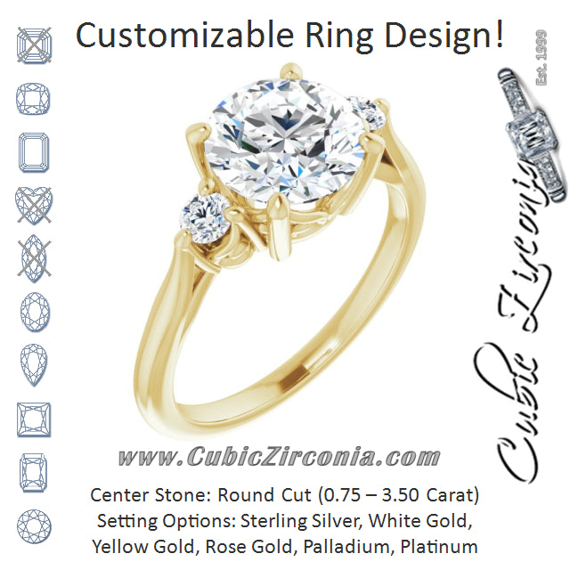 Cubic Zirconia Engagement Ring- The Malena (Customizable Three-stone Round Cut Design with Small Round Accents and Vintage Trellis/Basket)