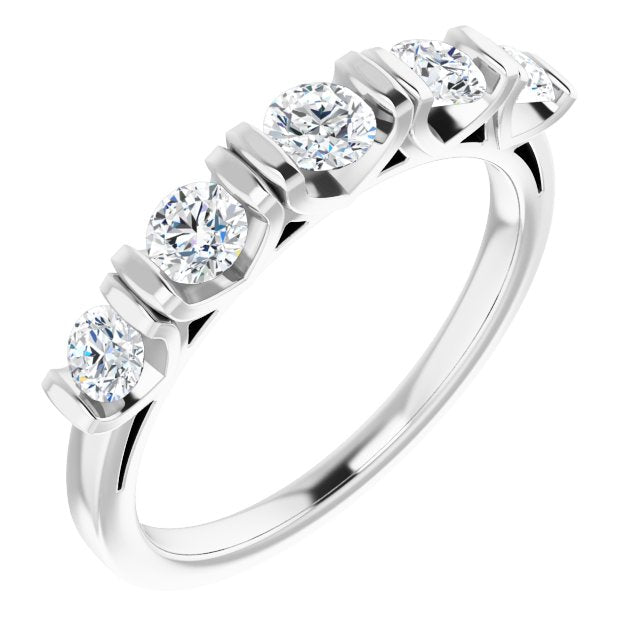 10K White Gold Customizable 5-stone Round Cut Design with Thick Channel Setting