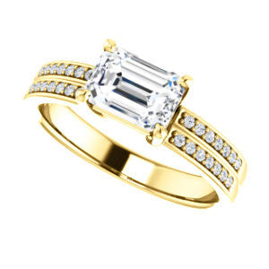 Cubic Zirconia Engagement Ring- The Lyla Ann (Customizable Radiant Cut Design with Wide Double-Pavé Band)