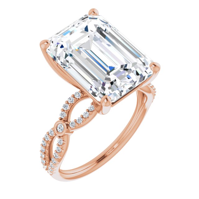 10K Rose Gold Customizable Emerald/Radiant Cut Design with Infinity-inspired Split Pavé Band and Bezel Peekaboo Accents